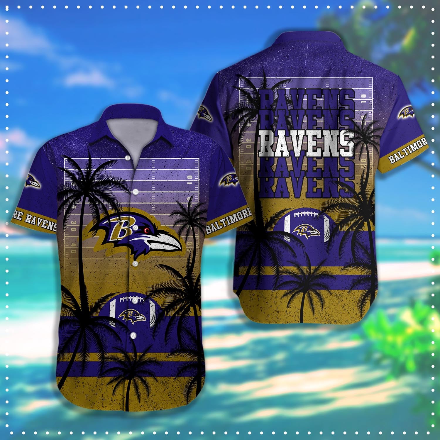 Baltimore Ravens Hawaiian Shirt Coconut Tree & Ball