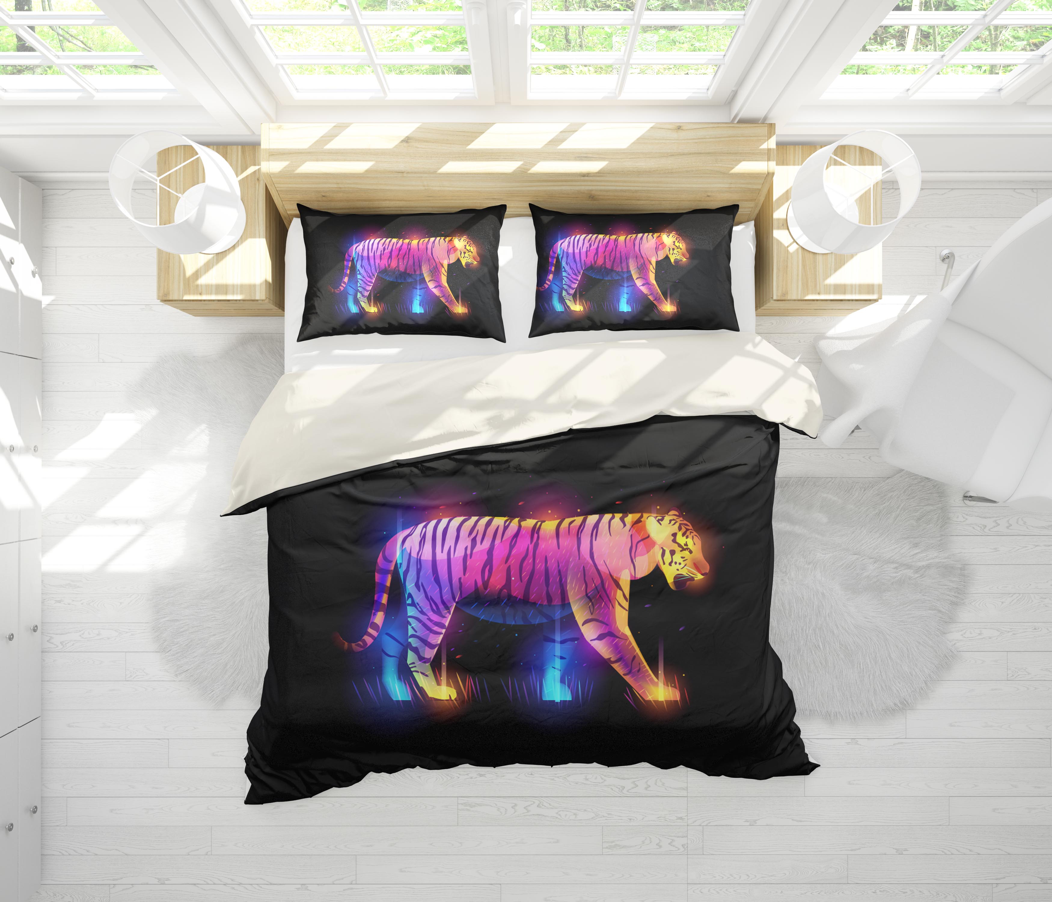 3D Fluorescent Tiger Quilt Cover Set Bedding Set Pillowcases 100