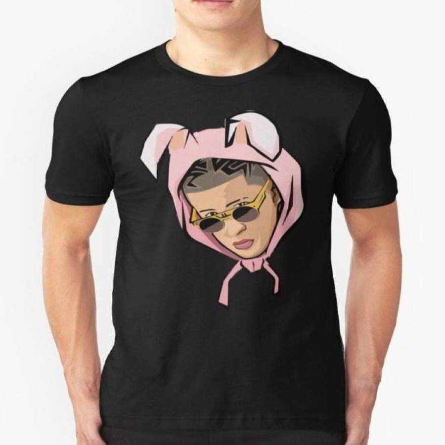 Cool Man Bad Bunny Face Men’s Black T Shirt Cotton Tee