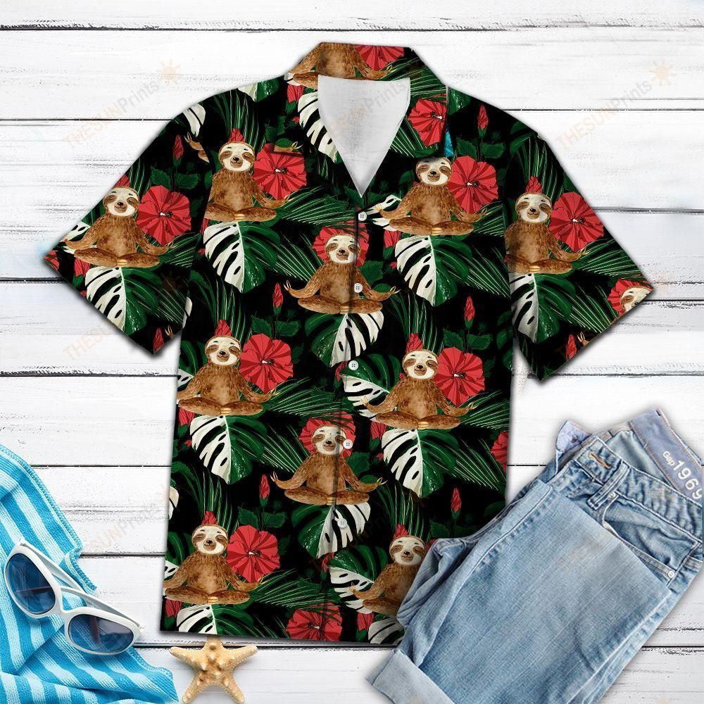 Sloth Hibiscus Flower Hawaiian Shirt Ha108294