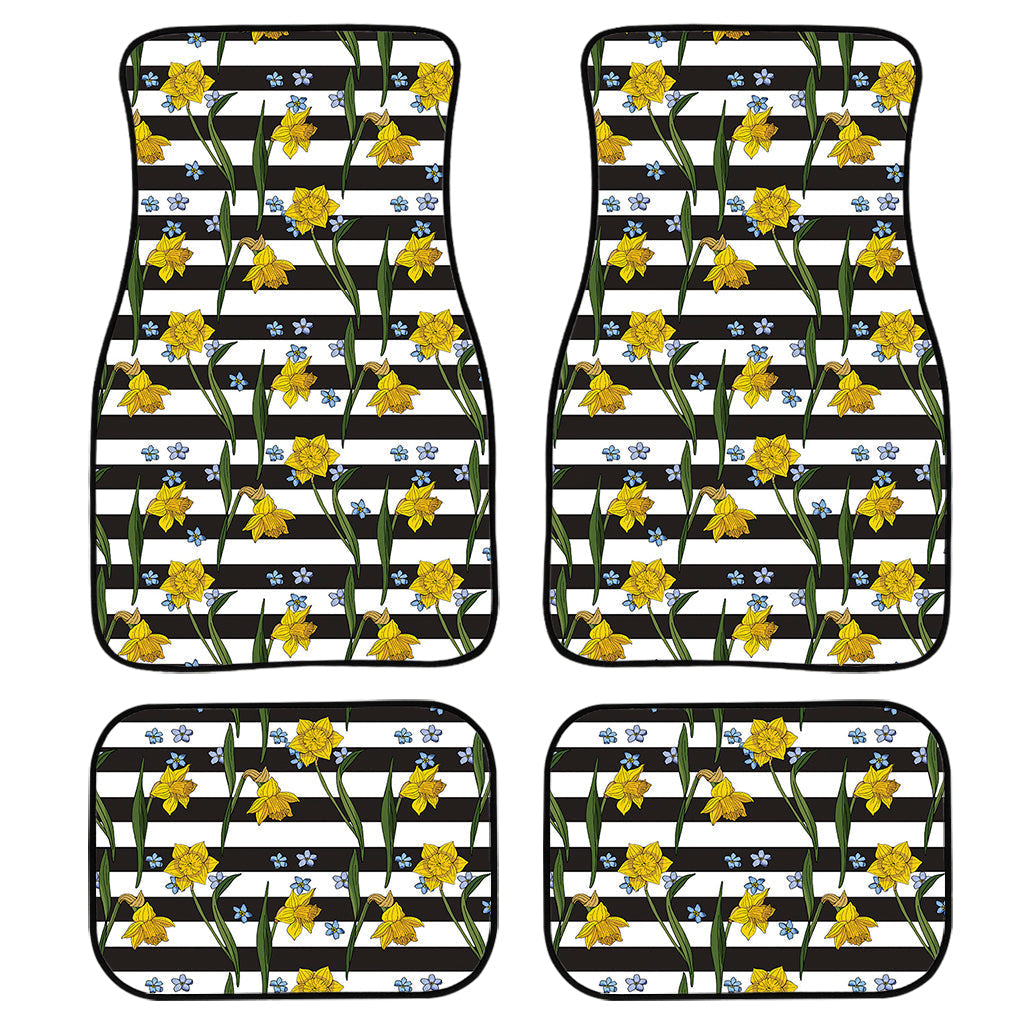 Yellow Daffodil Striped Pattern Print Front And Back Car Floor Mats, Front Car Mat