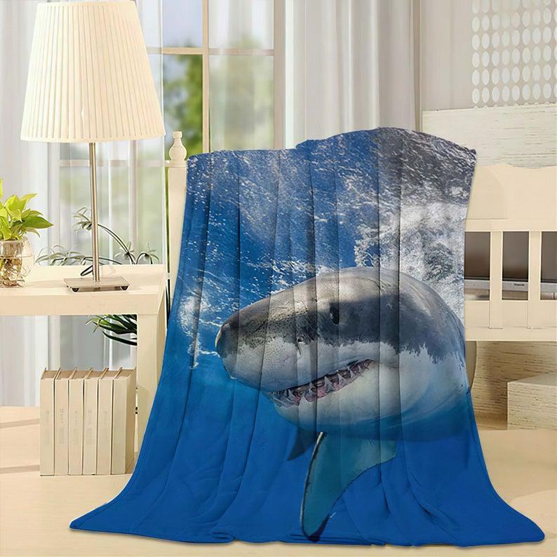 Big White Shark – Animal Fleece Throw Blanket,All Over Print,Gifts For Him/Her