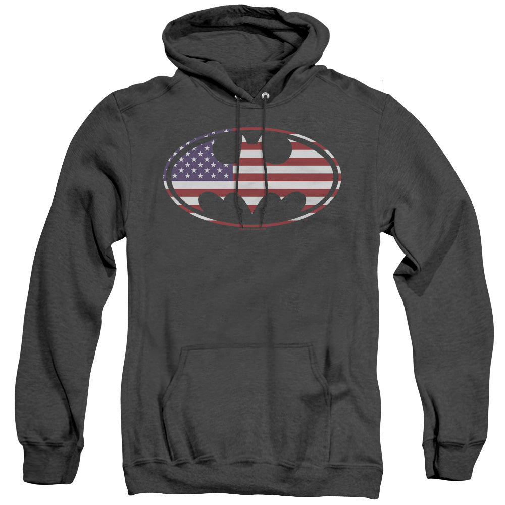 Batman American Flag Oval Heather Mens Hoodie Black