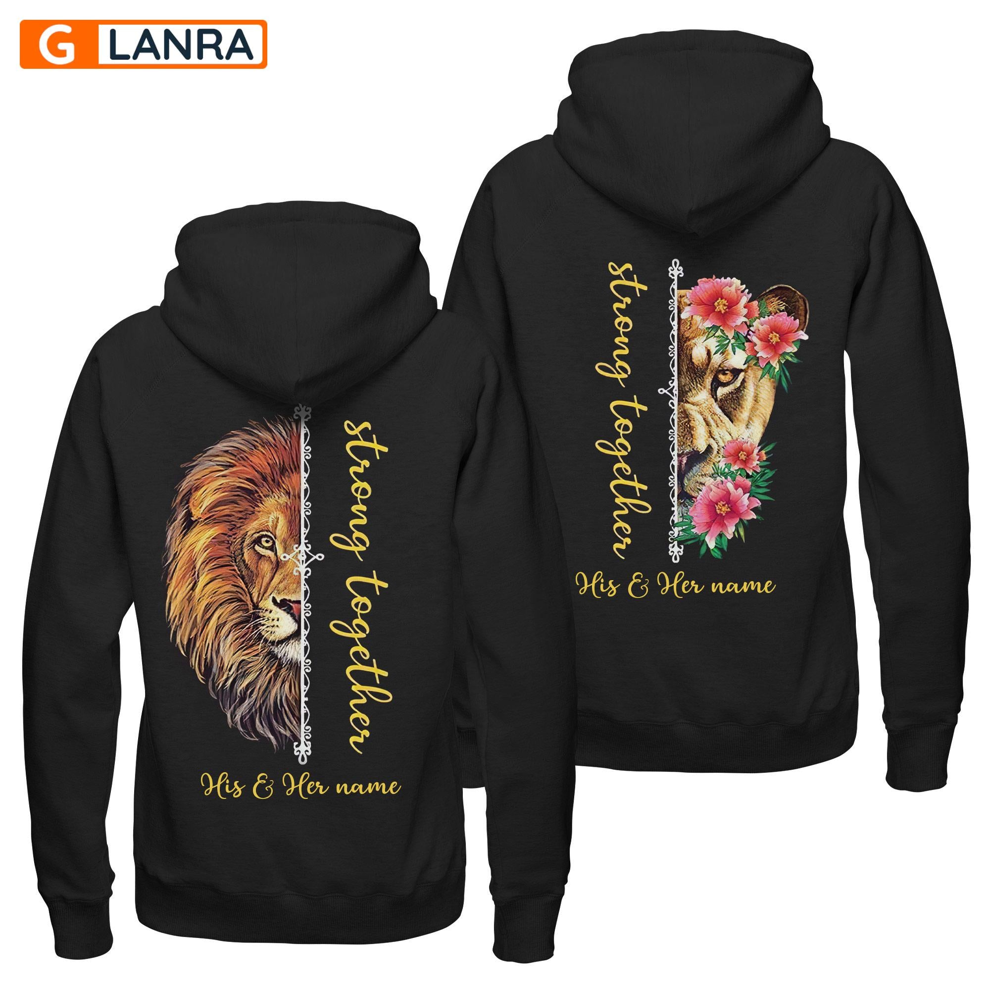 Personalized Strong Together Hoodie, Custom Lion Couple Hoodie, Couple Hoodie, Matching Couple Hoodie, Husband Wife Hoodie, Unisex Sweater, Sweatshirt