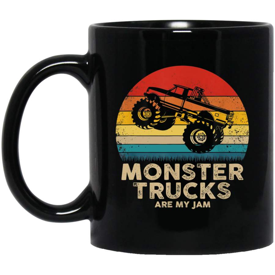 Cool Vintage Monster Truck Are My Jam Retro Sunset Mug 11 oz 15 oz Black Mug