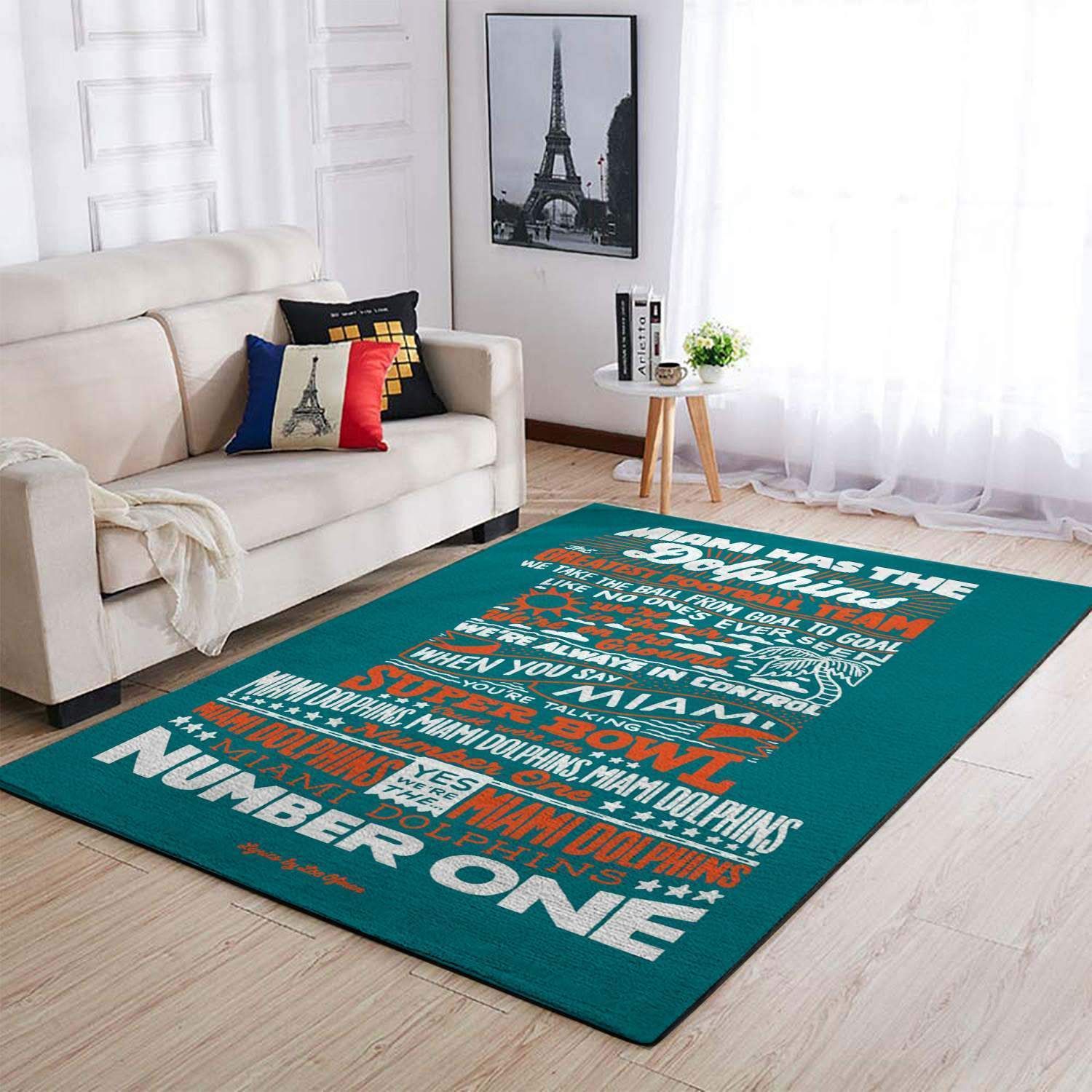 Miami Dolphins Area Rugs Living Room Carpet Christmas Gift Floor Decor, Area Rugs