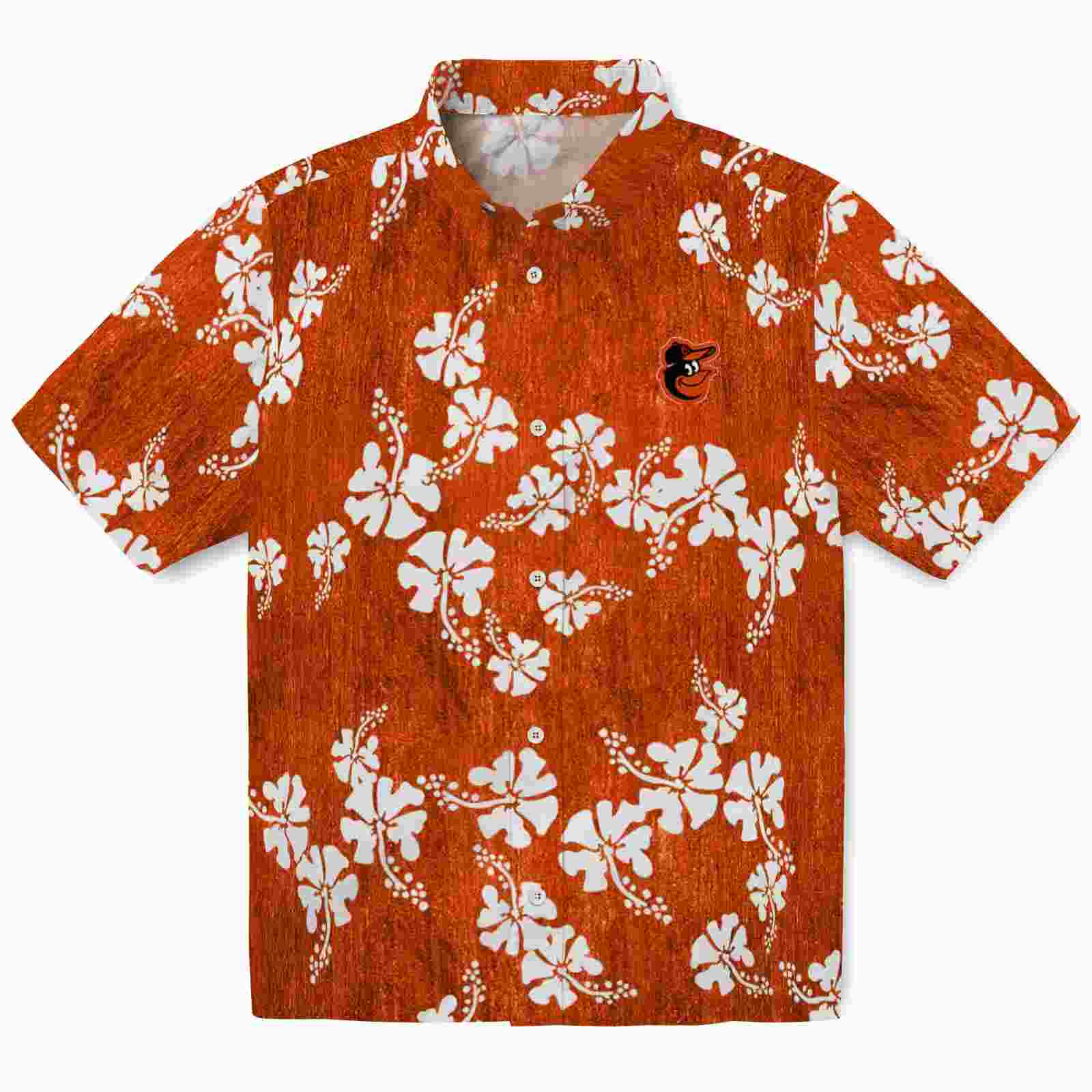 Baltimore Orioles Hibiscus Clusters Orange Hawaiian Shirt