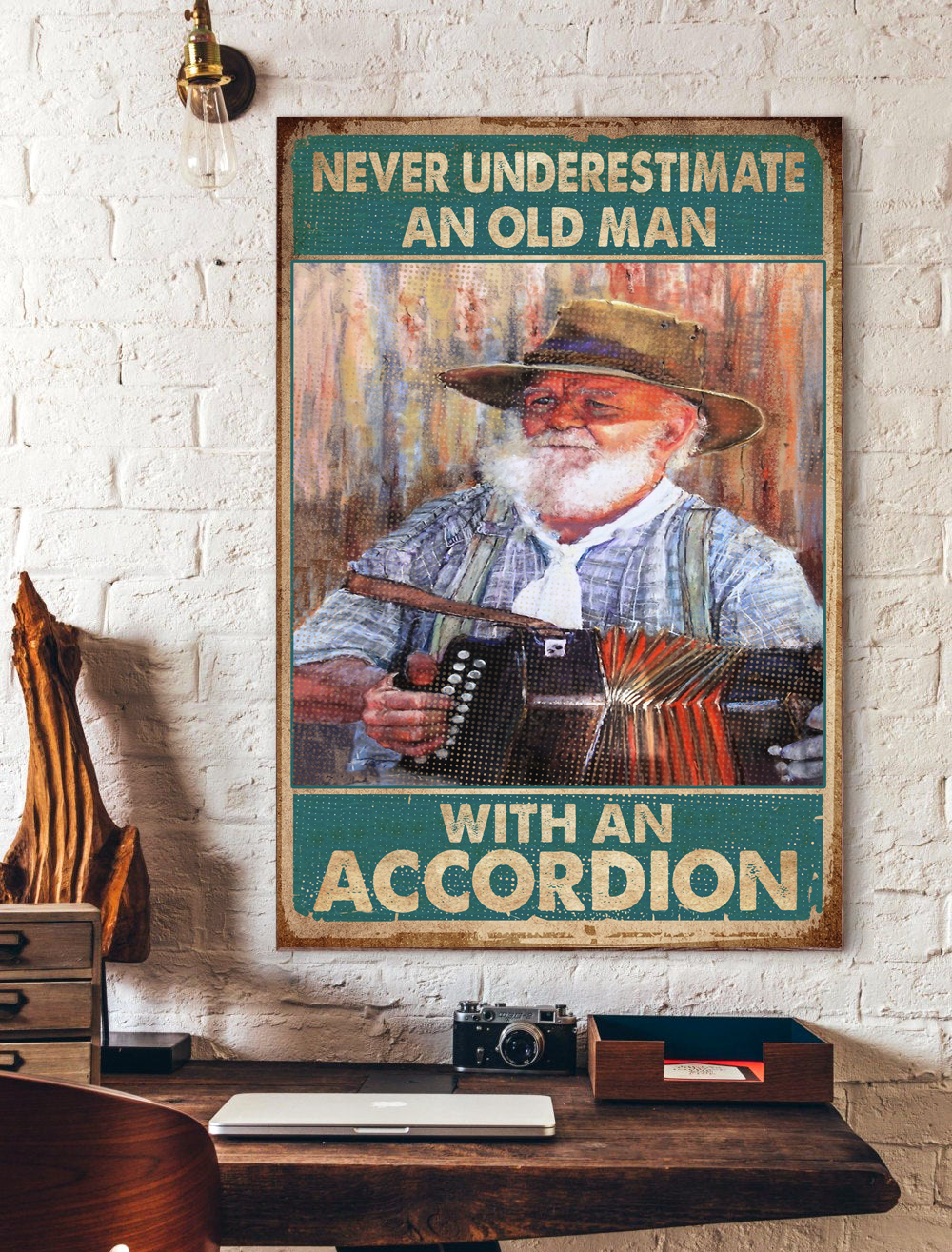 Accordion Old Man Music Abstract vintage Vertical Poster Vertical Print Poster