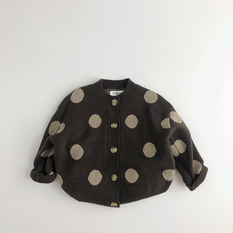 Spring Autumn Boys And Girls Knitting Jacket Popular Retro Polka Dot Sweater Kids Clothes Cardigan Coats Children Knit Outerwear alx