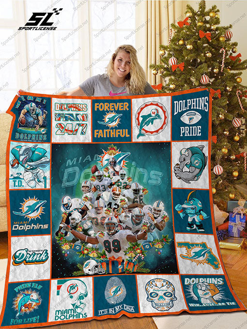 Bl  Miami Dolphins Christmas Tree Quilt Blanket