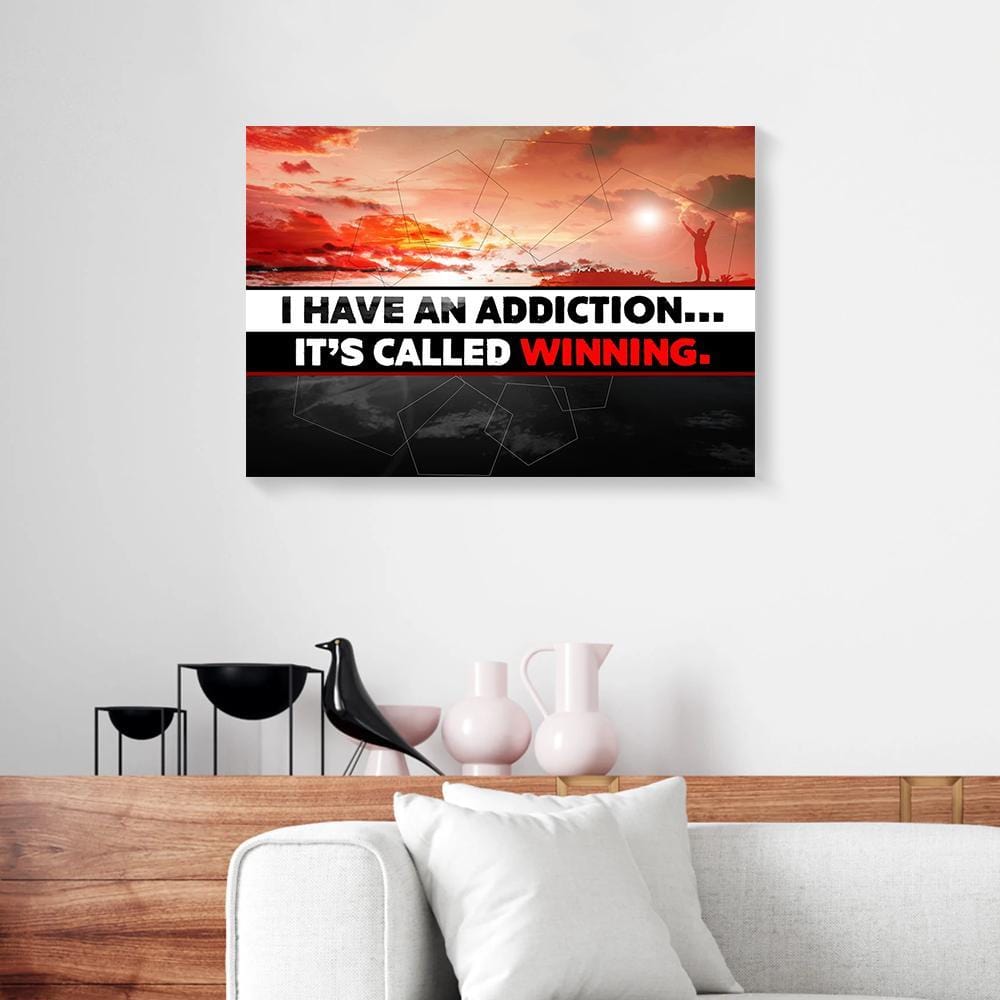 Canvas Artwork I Have An Addiction It’S Called Winning Wood Frame Fitness Canvas Wall Art Home Decor