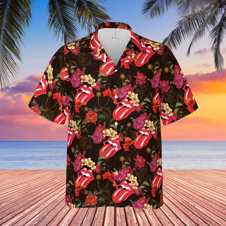 The Rolling Stones Rock Band Floral Pattern All Over Print 3D Hawaiian Shirt