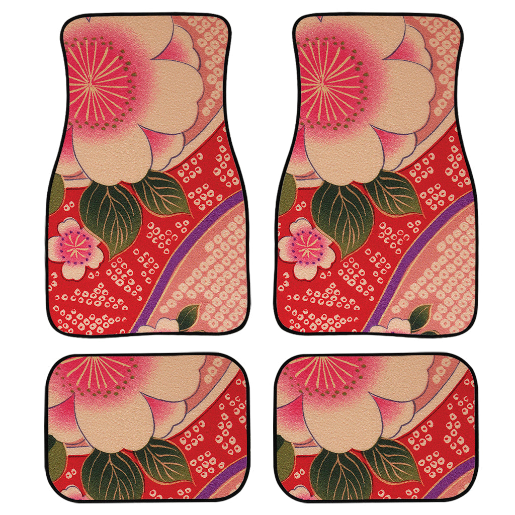 Cherry Blossom Kimono Pattern Print Front And Back Car Floor Mats, Front Car Mat