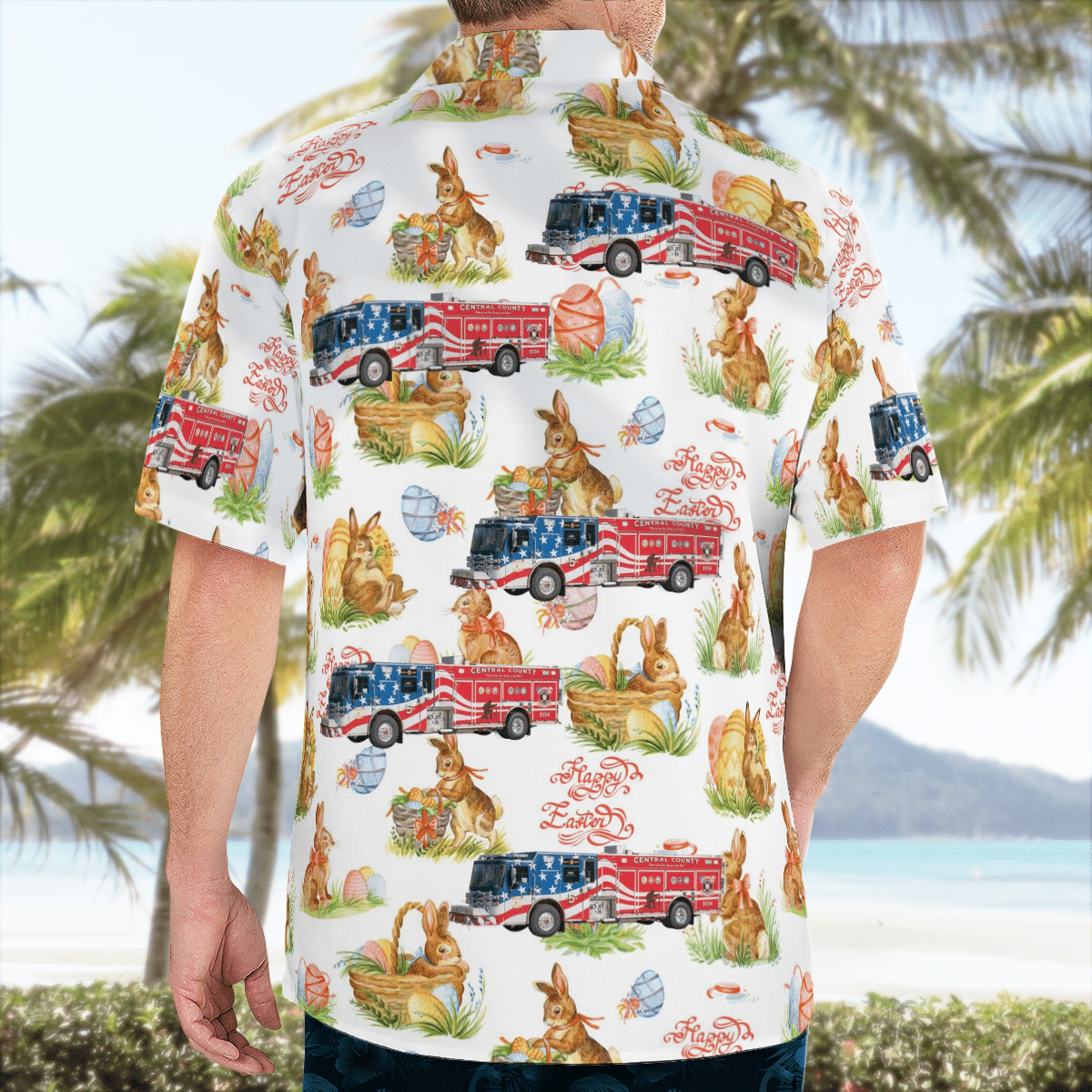 Dltt0503Bg02 Central County Fire & Rescue, Missouri, Happy Easter Day Bunny Hawaiian Shirt