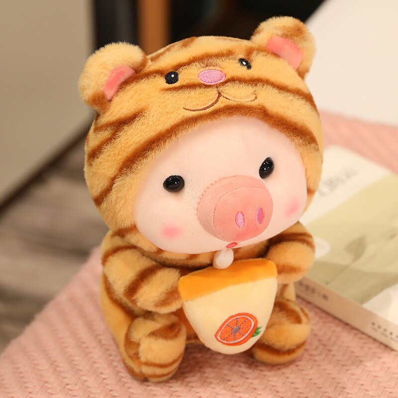 2022 Cute Bubble Tea Pig Plush Toy Stuffed Animal Bunny Frog Unicorn Tiger Pillow Cup Milk Tea Boba Plush Doll Birthday Gift alx