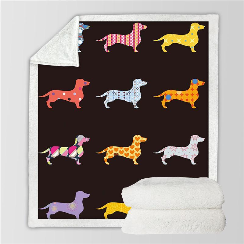 Cartoon Colorful Dog Puppy Blanket, Dog Lovers Gift