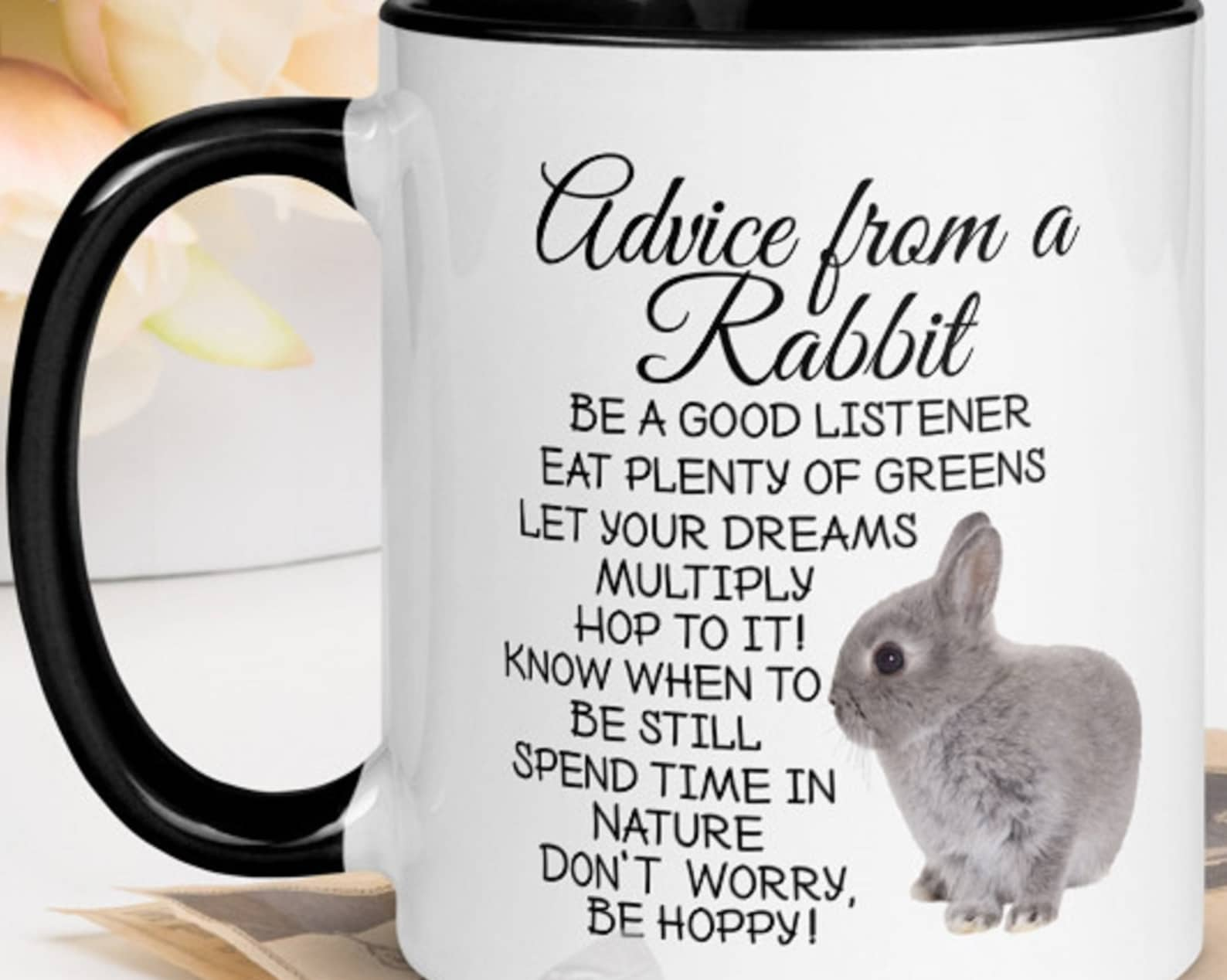 Advice From A Rabbit /Funny /Woodland Animals /Animal /Rabbit Lover Gift/Bunny Mom/Bunny Lover/Gift For Rabbit Loverinner Color Accent Mug 11Oz Coffee Tea Cup