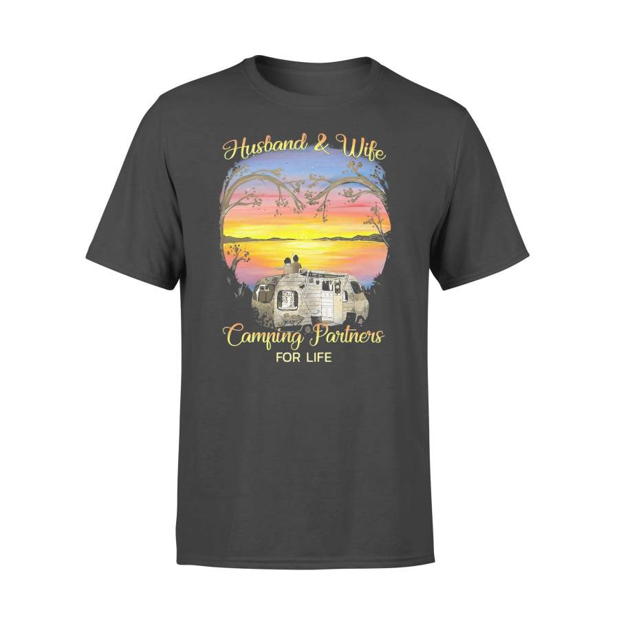 Husband And Wife Camping Partner For Life Sunset Caravan T-shirt