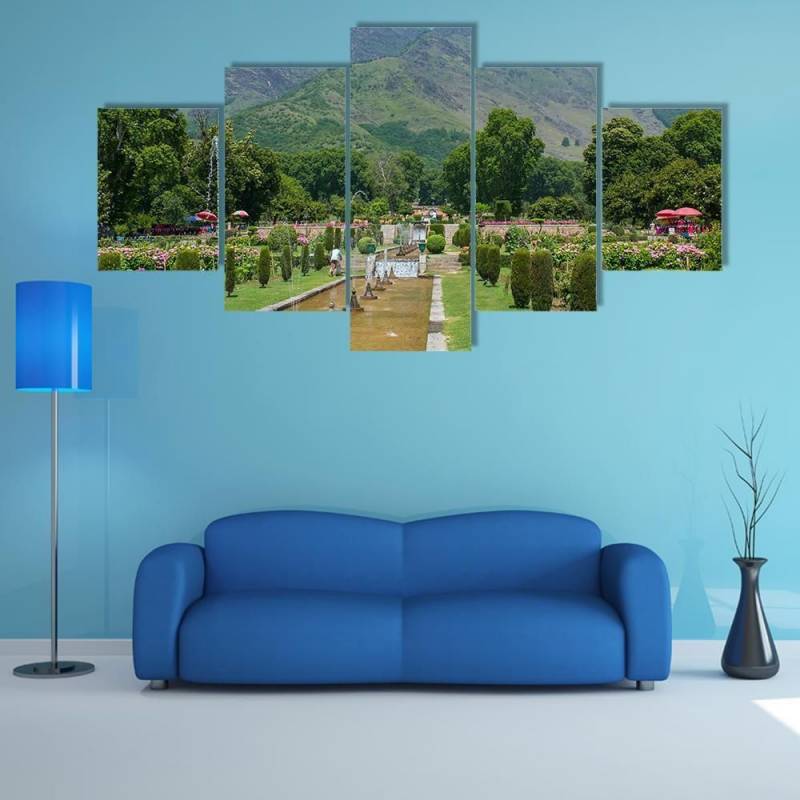 Mughal Garden In Srinagar - Nature 5 Panel Canvas Art Wall Decor Wall Decor, Home Decor