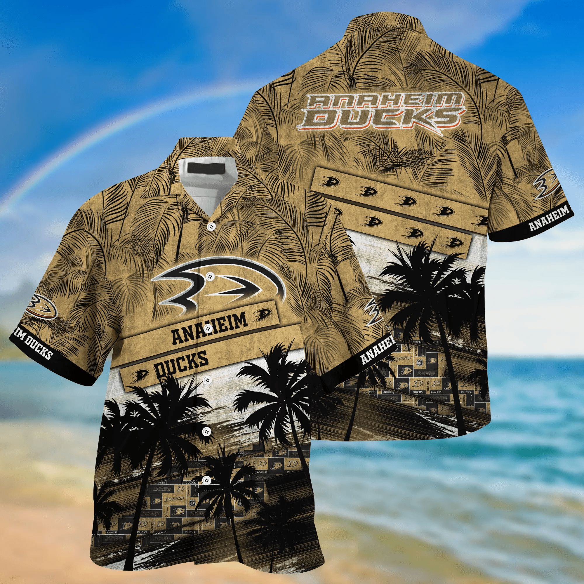 Anaheim Ducks Nhl Palm Tree Pattern Hawaii Shirt For Sports Fans Unisex Sport Hawaii Shirt