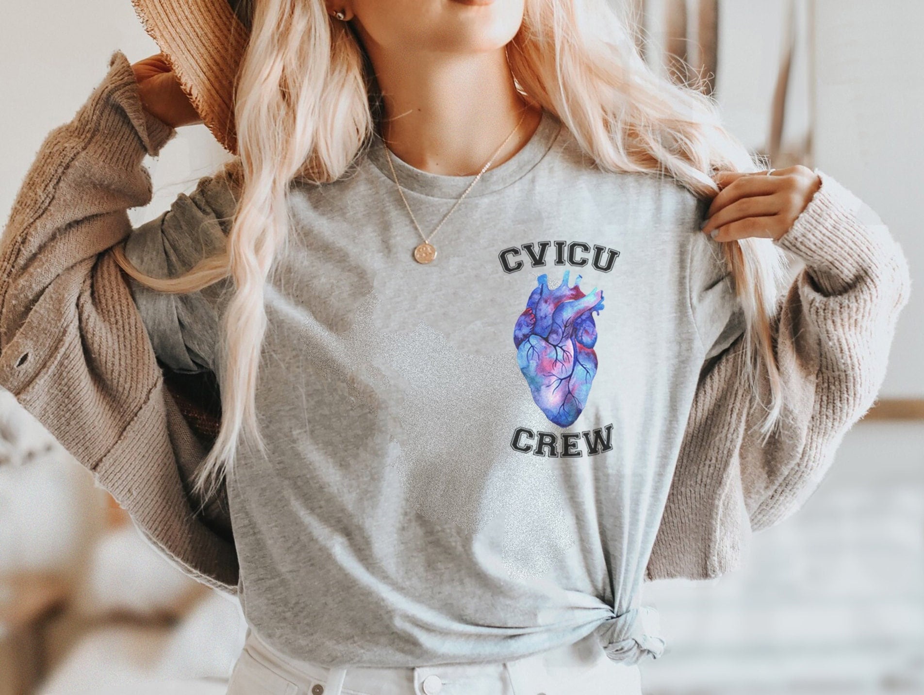 CVICU Crew Nurse T-Shirt – Cardiac Nursing Specialist Shirt – Cvicu ICU Watercolor Human Anatomical Heart Tshirt – Ecmo Cardiovascular Gift