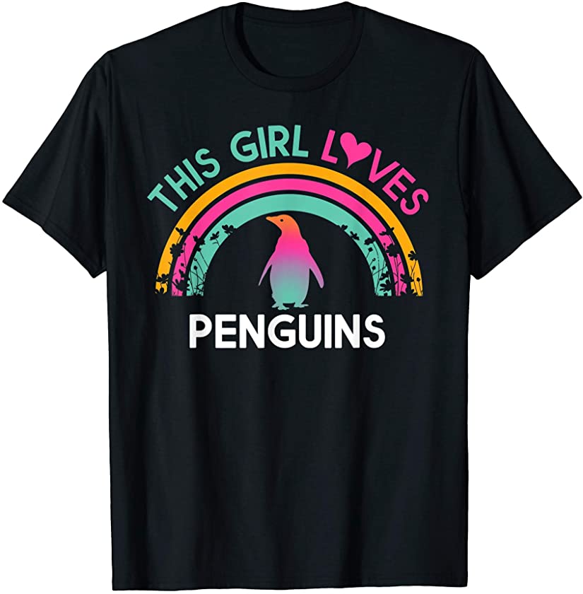 Kids this Girl Loves Penguins Cute Rainbow Silhouette T-Shirt