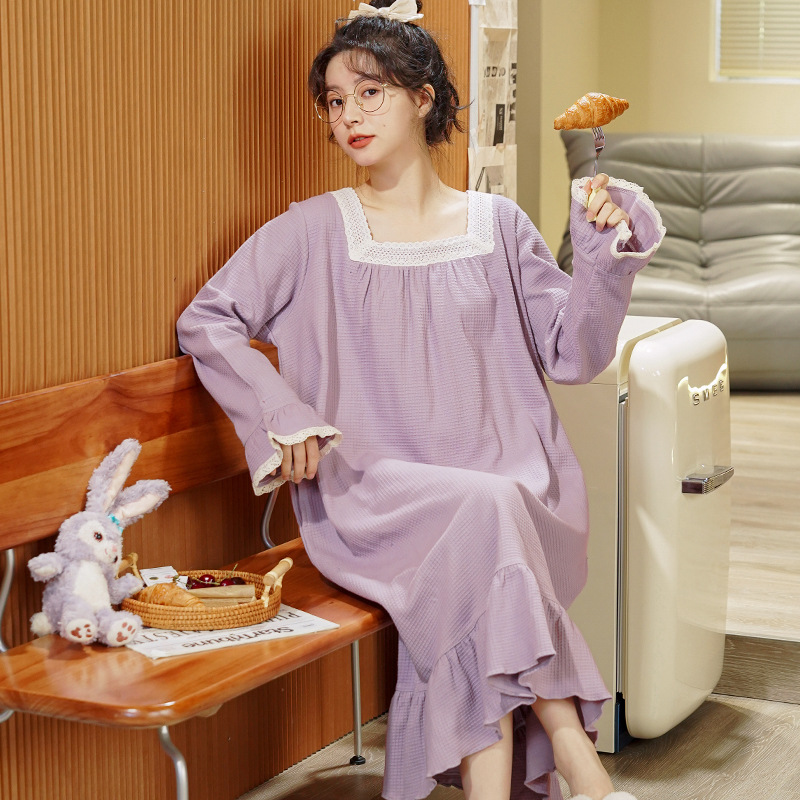 2023 Cotton Vintage Sleepshirt New Nightgown Women Fashion Princess Nighties Sleepwear Long Sleeve Sleeping Dress Female Pajamas alx