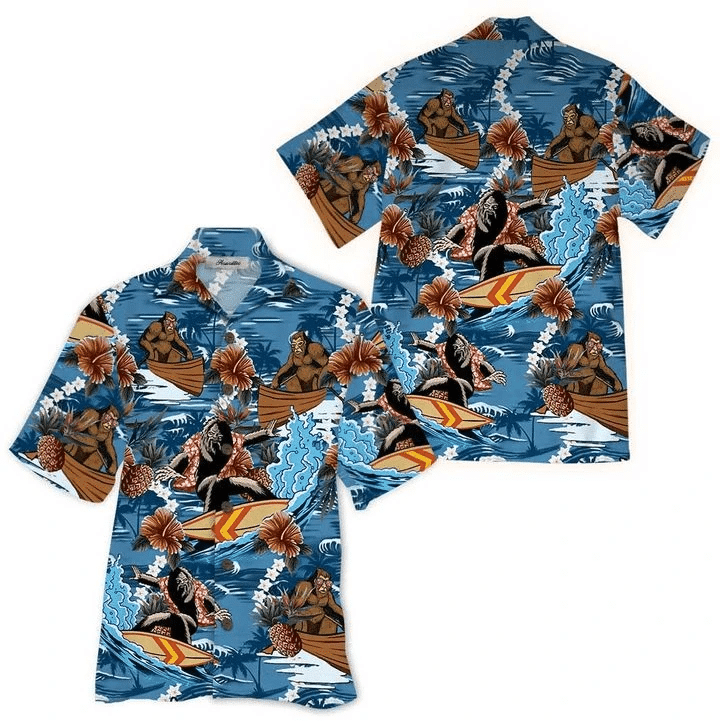 Hawaii Aloha Shirts Bigfoot Surfing Hibiscus Ha76237