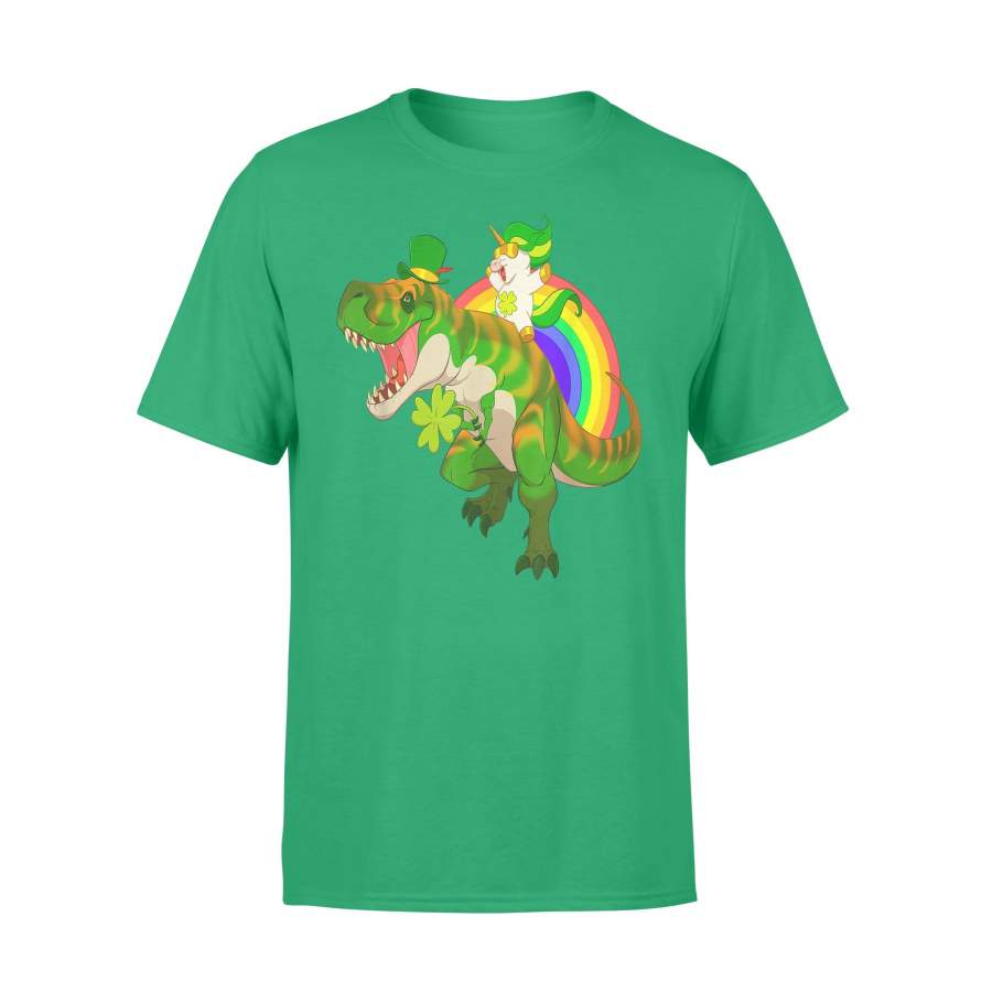 Unicorn Riding T Rex T-Shirt, Irish Rainbow Dinosaur Gifts T-Shirt – Standard T-shirt