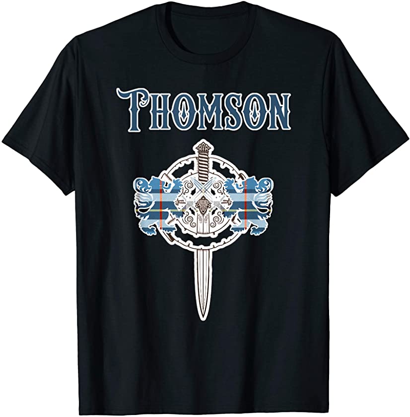 Thomson Scottish Clan Family Name Tartan Lion Sword T-Shirt