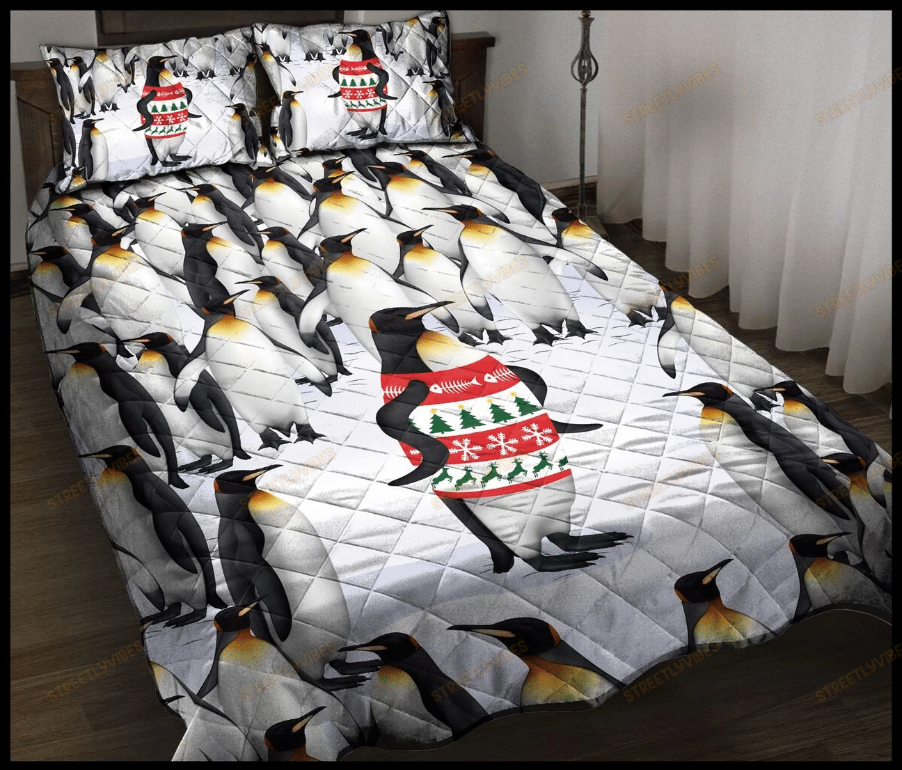 Happy Christmas To All Penguin Quilt Bedding Set