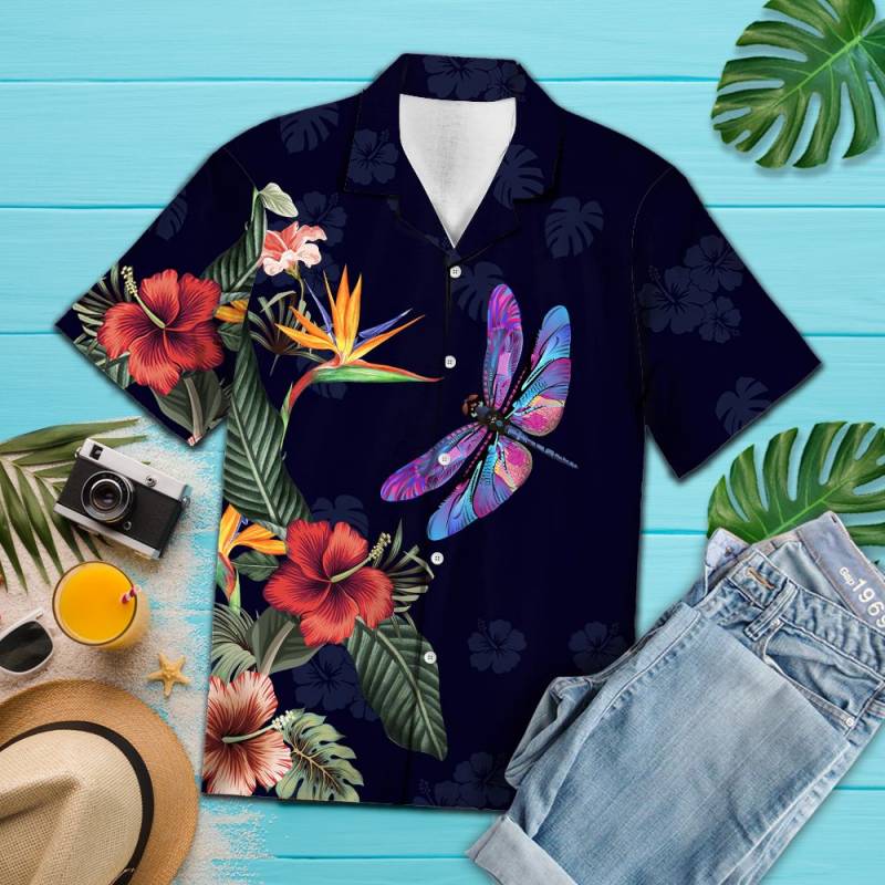 Tropical Flower Dragonfly H237011 – Hawaiian Shirt