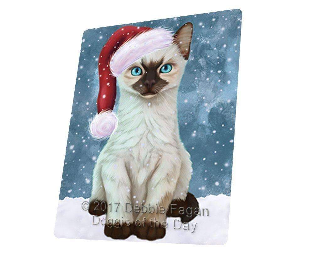 Let It Snow Christmas Holiday Siamese Kitten Cat Wearing Santa Hat Art Portrait Print Woven Throw Sherpa Plush Fleece Blanket D031