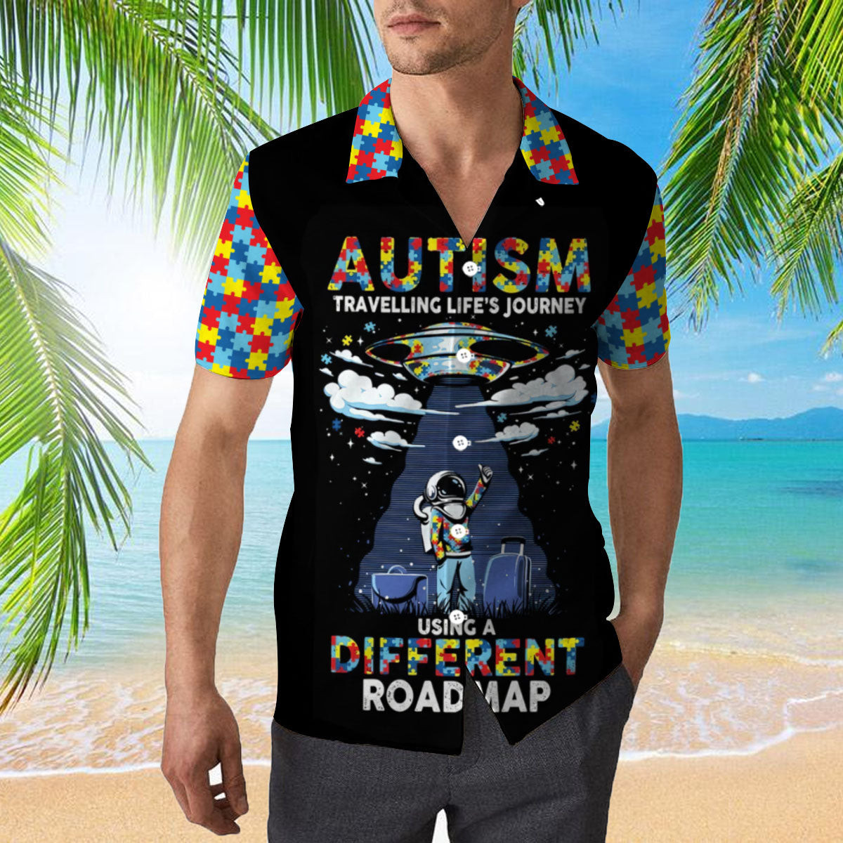 Autism Hawaiian Shirt Autism Puzzle Piece Pattern Hawaii Aloha Shirt