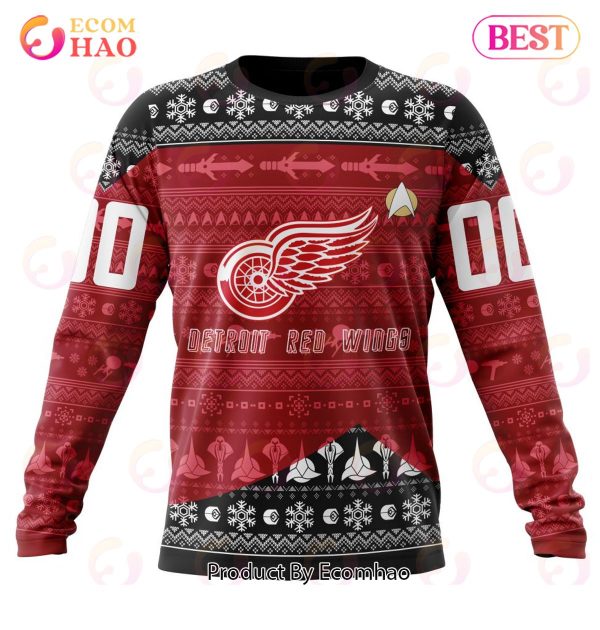 Detroit Red Wings Custom Name Number Star Trek Gift For Fan Ugly Wool Sweater Christmas