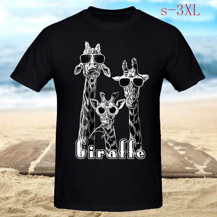 Cool Giraffes With Glasses Men’s Funny Short Sleeve New Fashion Loose T-Shirt Black S-3XL