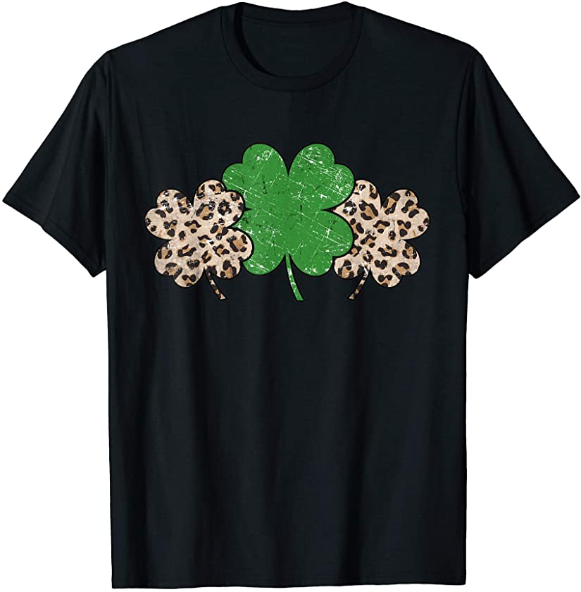 St. Patrick’s Day Cute Distressed vintage Leopard Shamrock T-Shirt