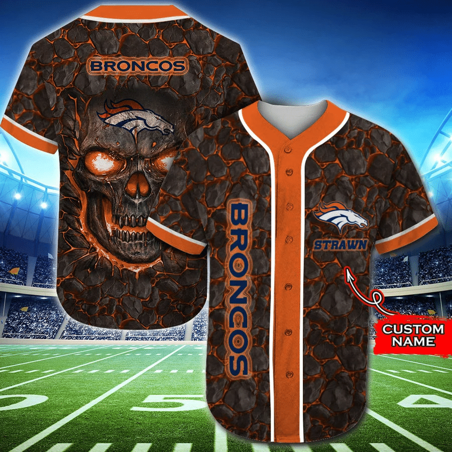 Denver Broncos Baseball Jersey Skull Rock Personalized Name