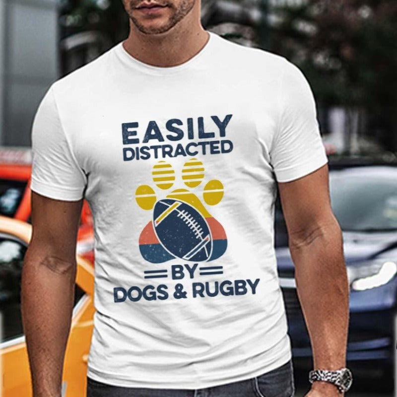 Easily Distracted By Dogs And Rugby Gift Dog Lovers Men Women T shirt