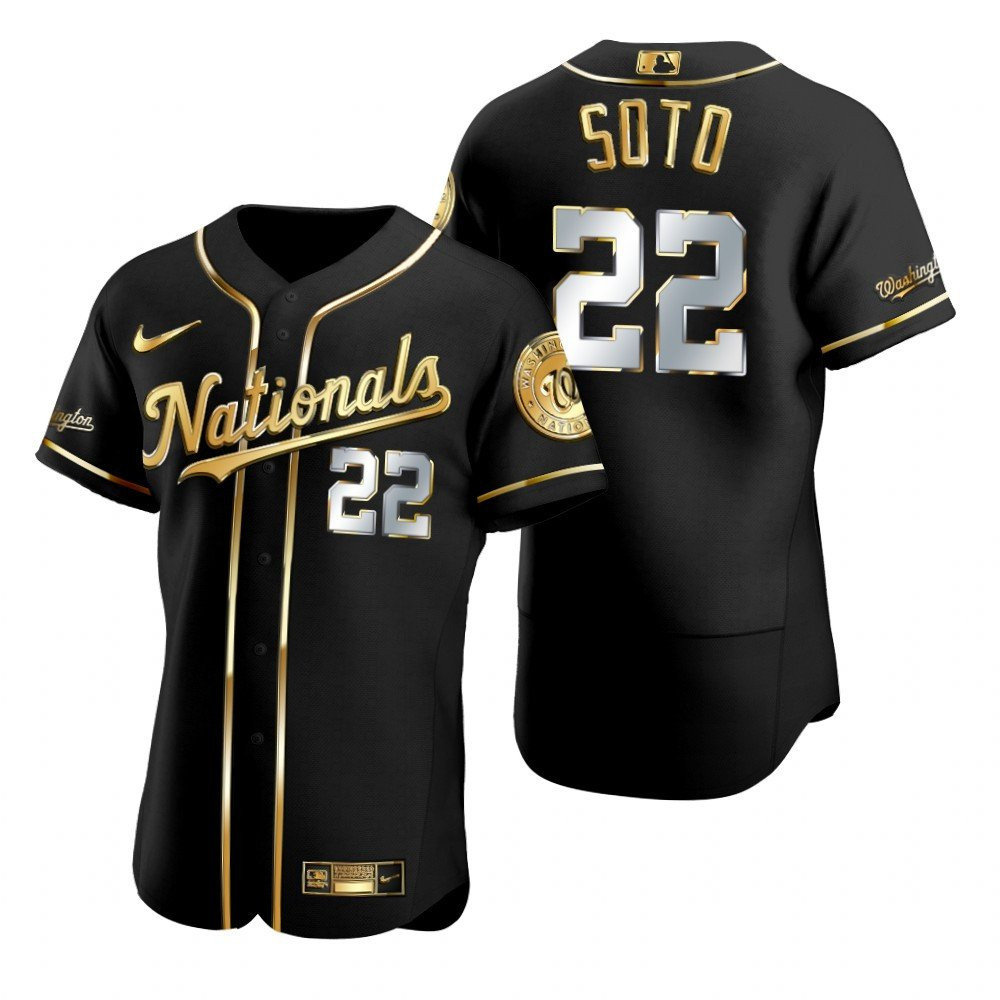 Washington Nationals #22 Juan Soto MLB Golden Brandedition Black Jersey Gift For Nationals Fans