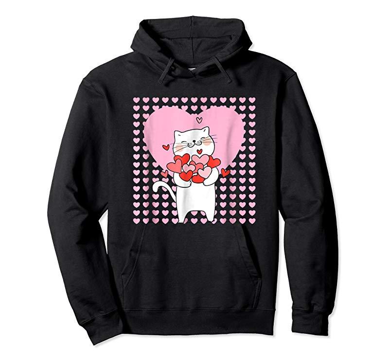 Trends Happy Valentine Cat With Hearts Hoodie