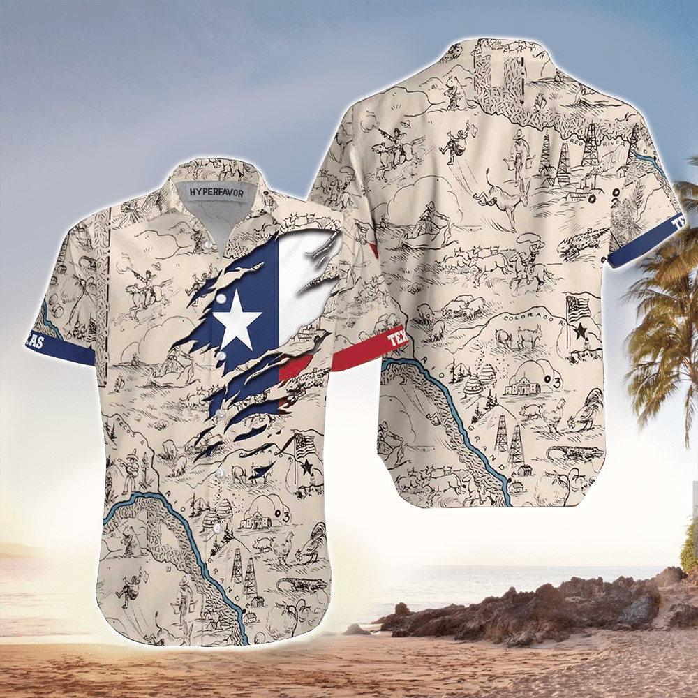 Texas State Map Hawaii Shirt Aloha Ha89607