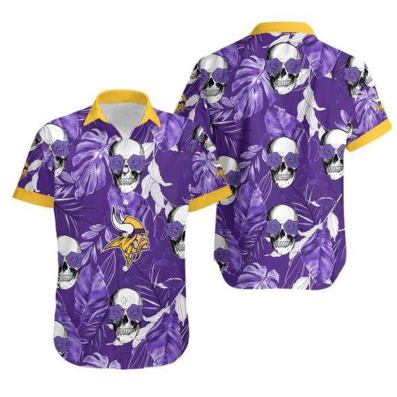 Gift For Husband Gift For Dad Minnesota Vikings Coconut Leaves And Skulls Hawaiian Shirt Mh51