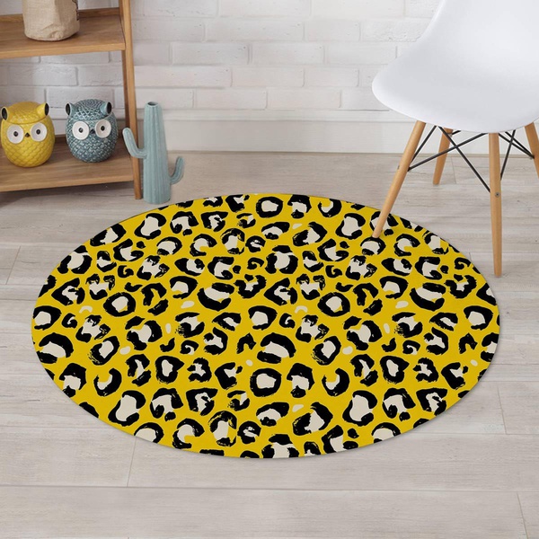 Yellow Leopard Round Rug