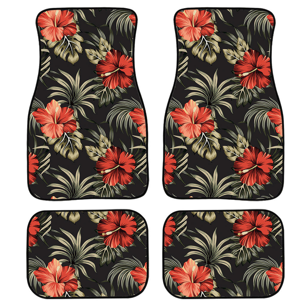 Vintage Tropical Hibiscus Floral Print Front And Back Car Floor Mats, Front Car Mat