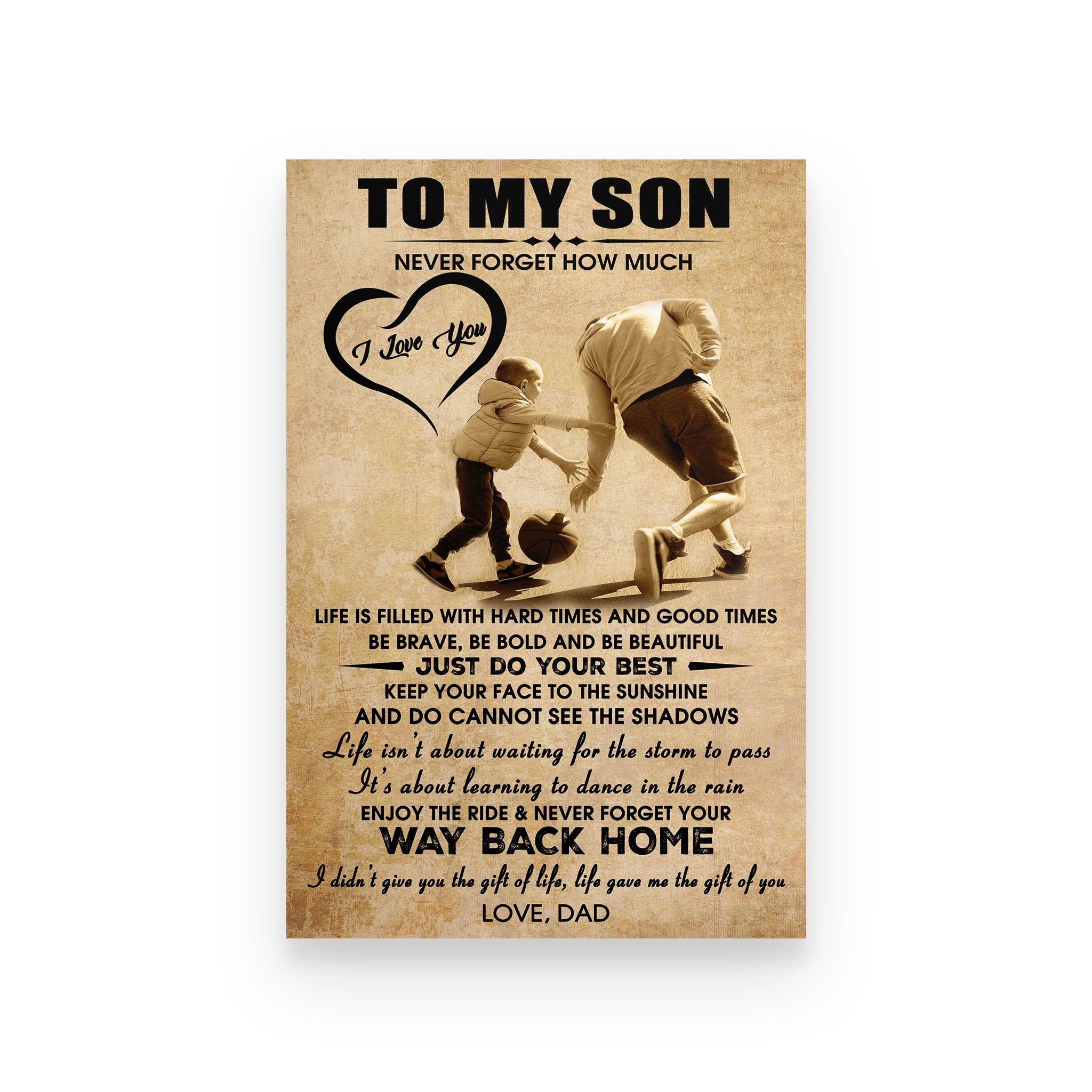 basketball poster dad to son never forget how much i love you