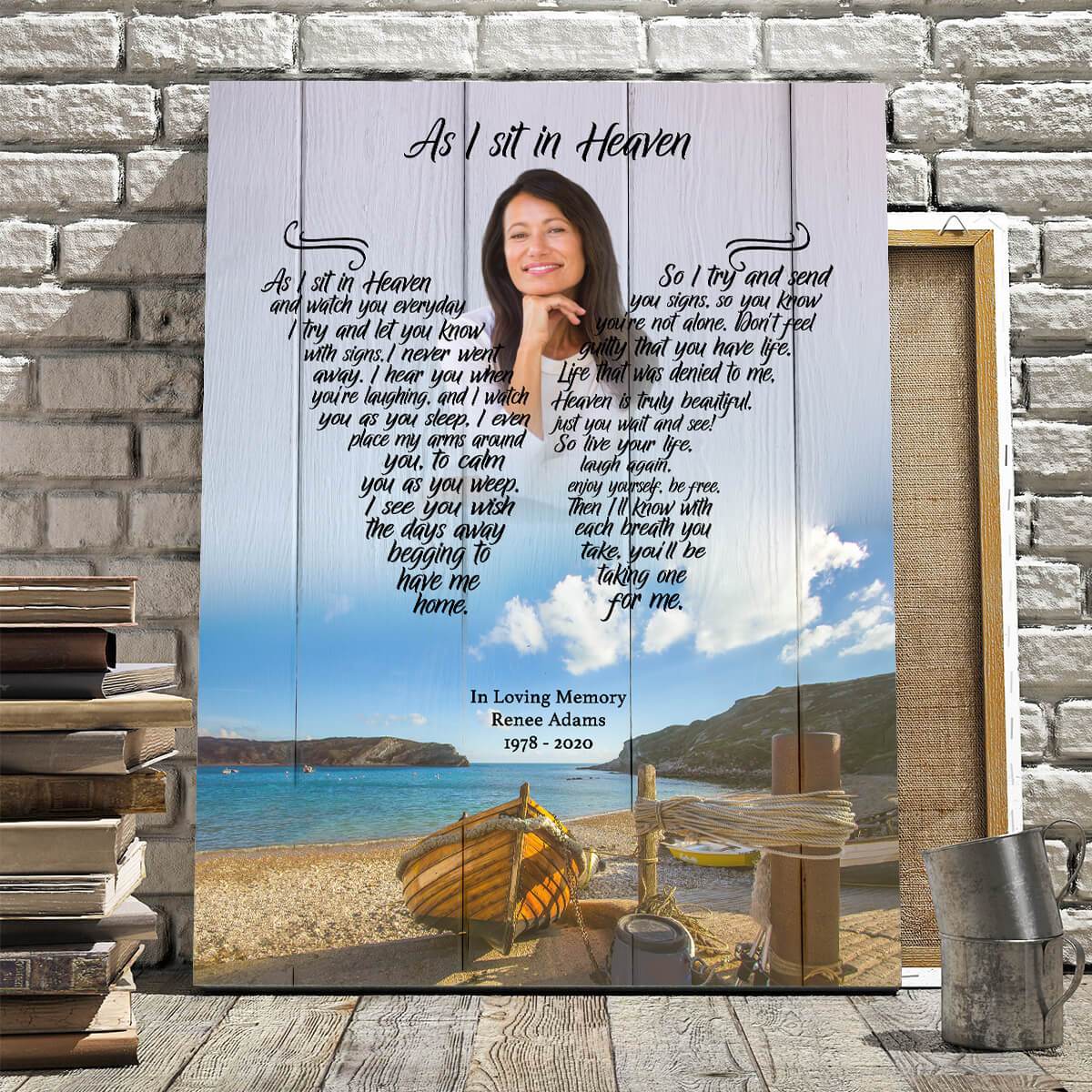 As I Sit In Heaven Sea Breeze Bay, Personalized Photo Memorial Poster Canvas, Gift For Family Gift for Remembrance Home Decor Wall Art Visual Art