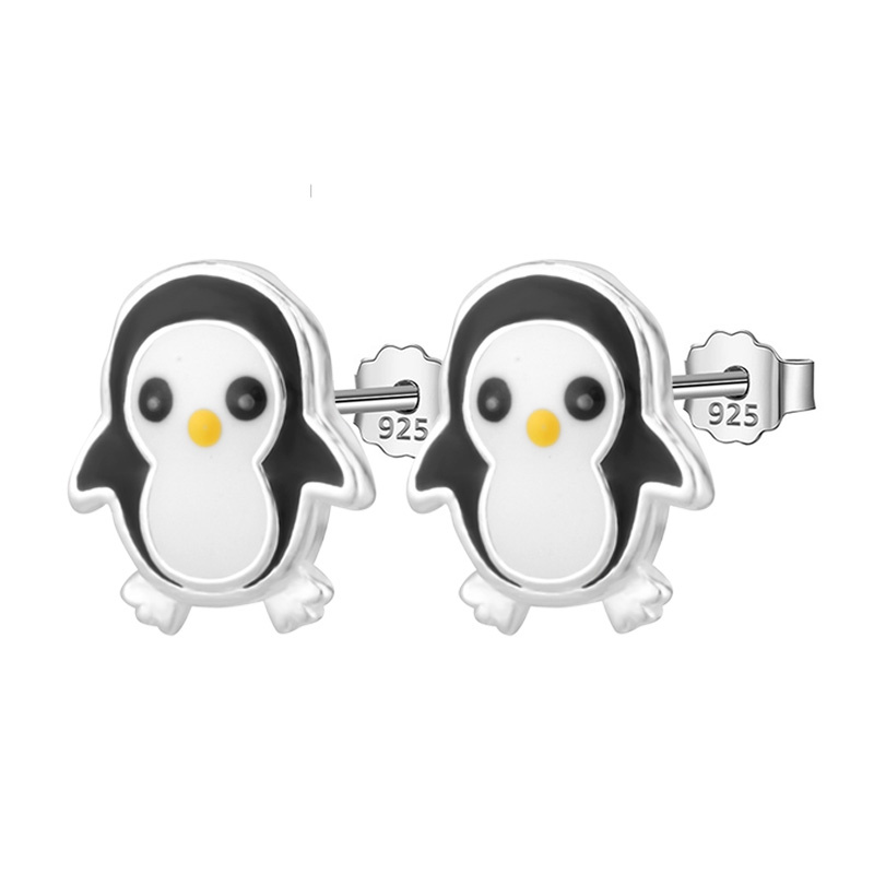 TrustDavis Real 925 Sterling Silver Stud Fashion Sweet Animal Penguin Stud Earring For Daughter Girl Birthday Gift Jewelry DK036 alx