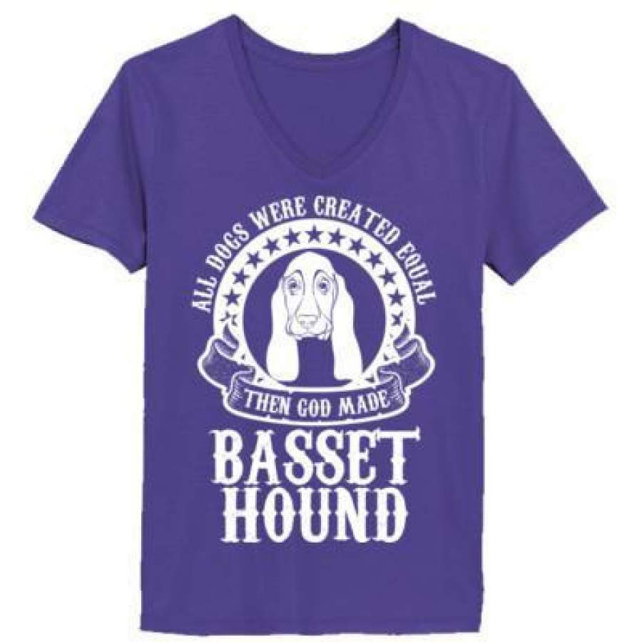 AGR All Dogs Were Created Equal God Made Basset Hound – Ladies’ V-Neck T-Shirt