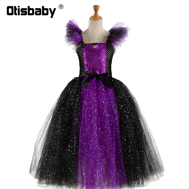 2-12Year Children Girl Halloween Backless Witch Dress With Hat Pumpkin Bag Fancy Girls Cosplay Masquerade Party Prom Tulle Dress alx